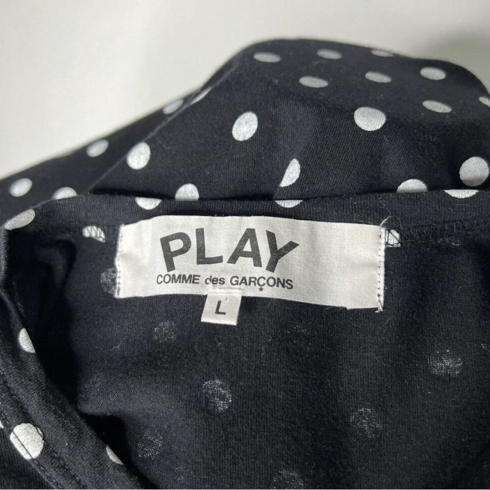 Comme Des Garcons Shirt L Womens Play Black Polka Dot Heart Long Sleeves Cotton - Picture 4 of 6